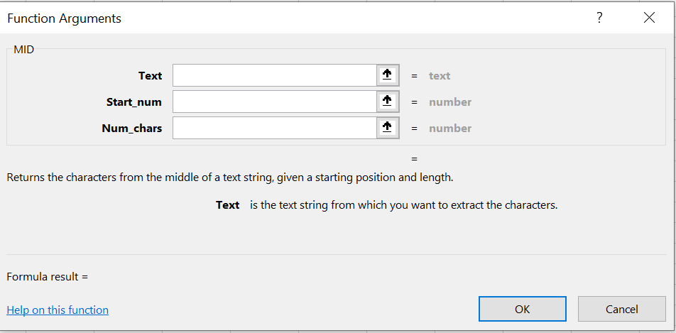 ورودی های تابع MID اکسل