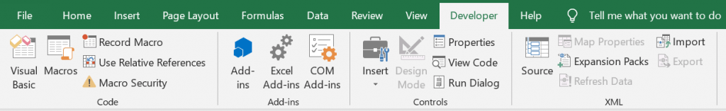 Developer tab در اکسل