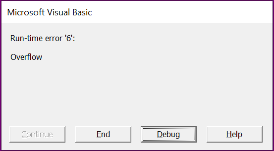 خطای Overflow در VBA 