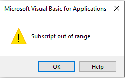 تصویر خطای Subscript out of range در VBA اکسل