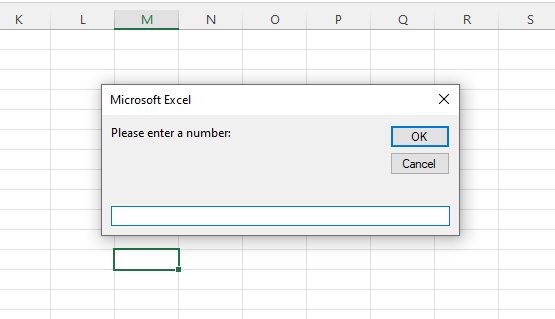 Input Box message window with the text "Please enter a number" in Excel