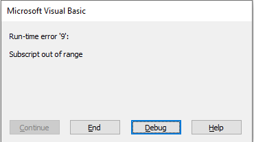Run-time error 9 message in the VBA environment